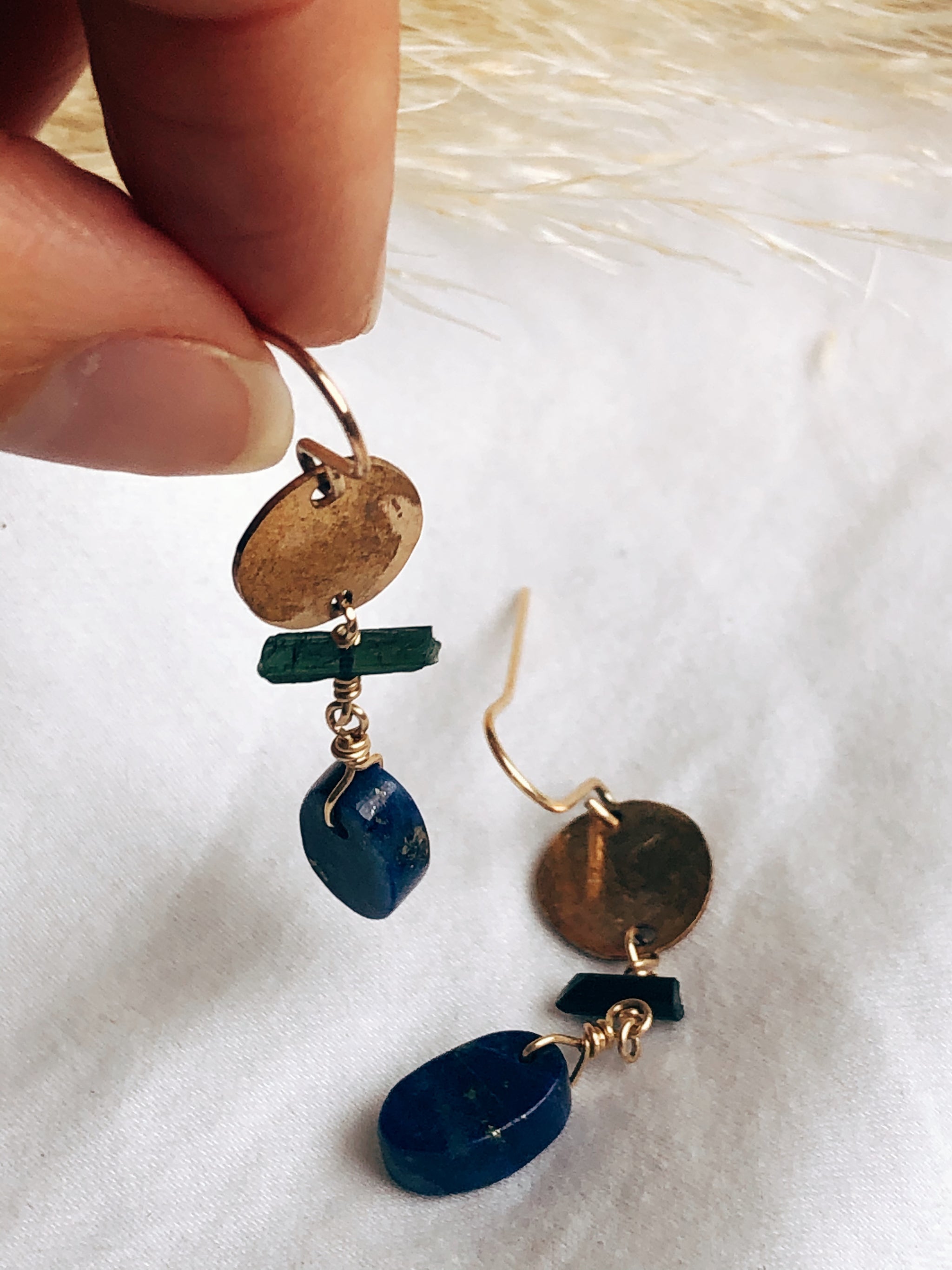 Gemstone Totem Earrings - Lapis + Tourmaline
