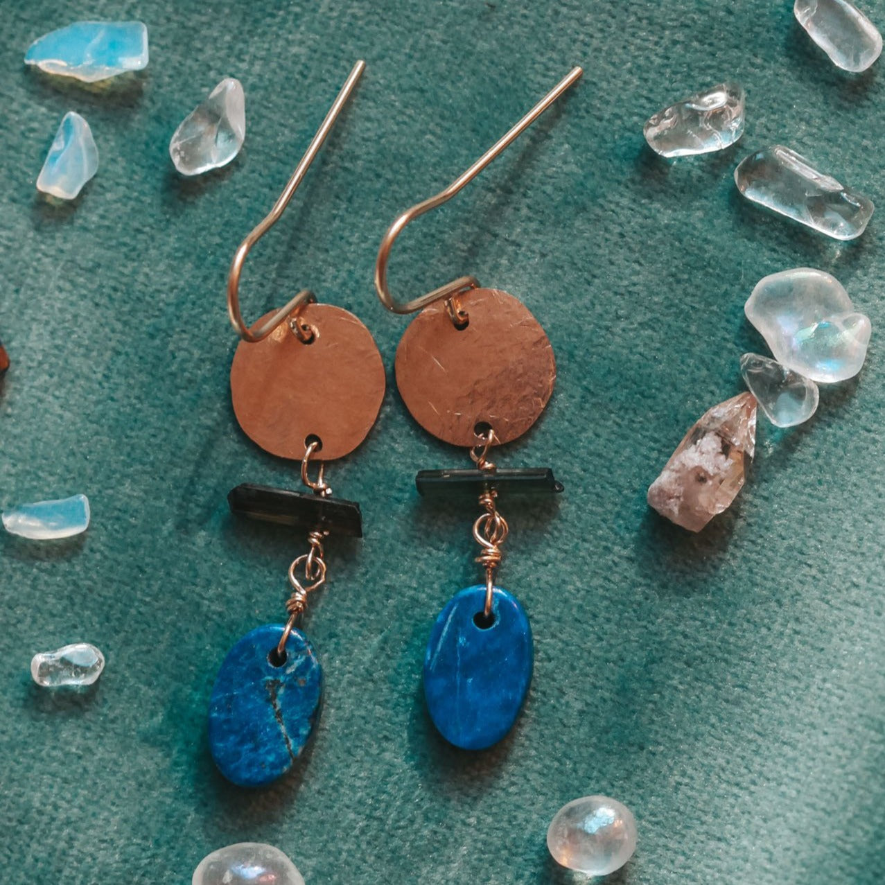 Gemstone Totem Earrings - Lapis + Tourmaline
