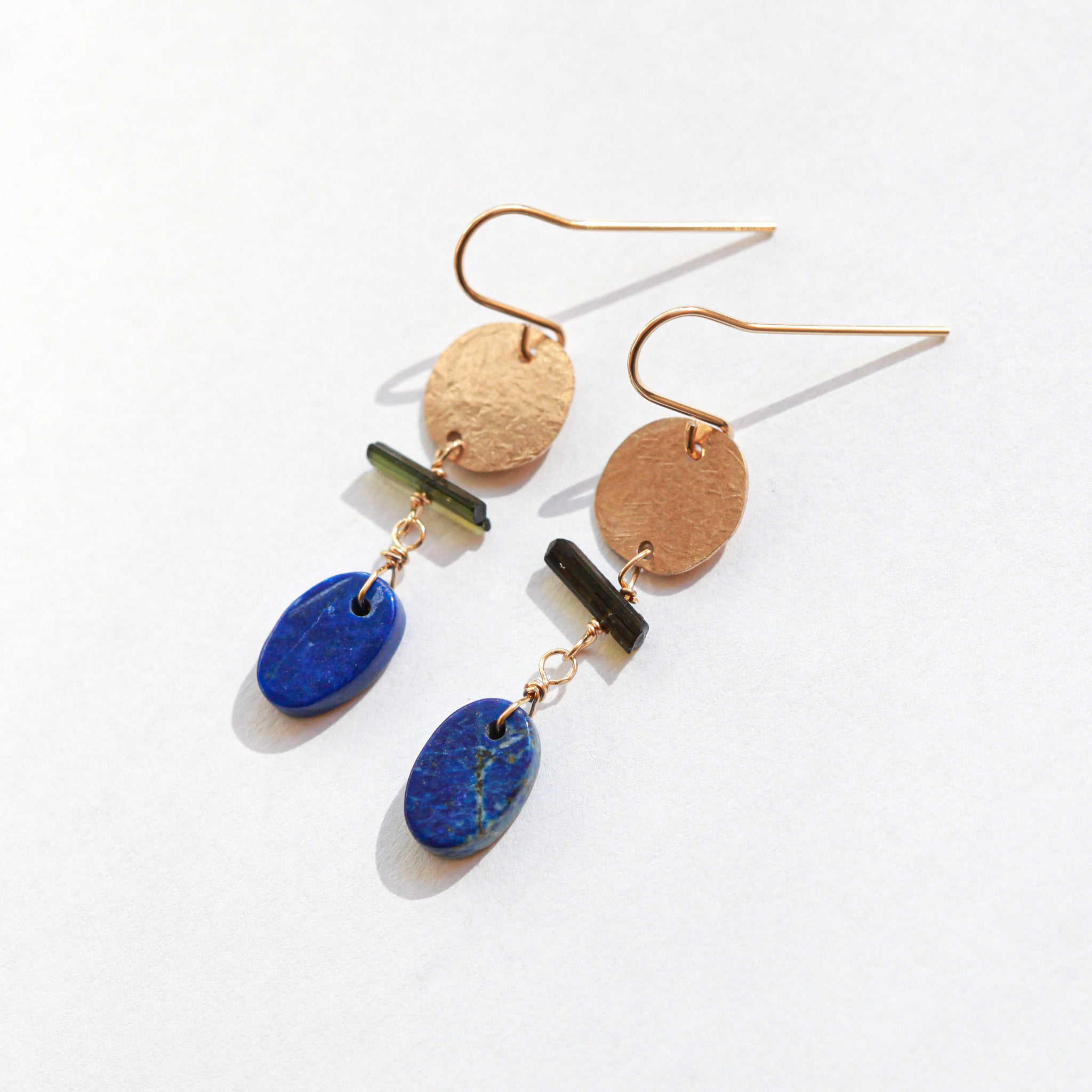 Gemstone Totem Earrings - Lapis + Tourmaline