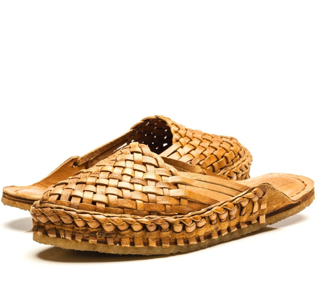 Woven Leather Slide- Natural Leather