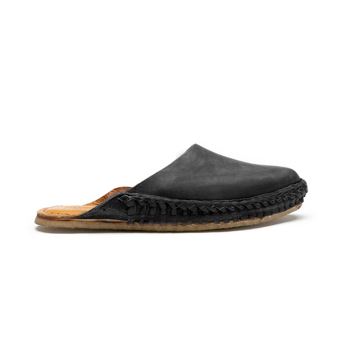 Solid Leather Slide - Iron-Dyed Black