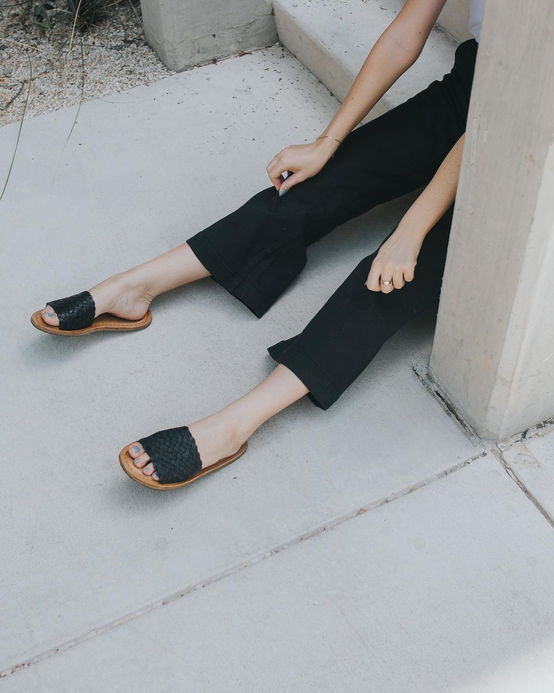 Woven Leather Sandal- Iron-Dyed Black