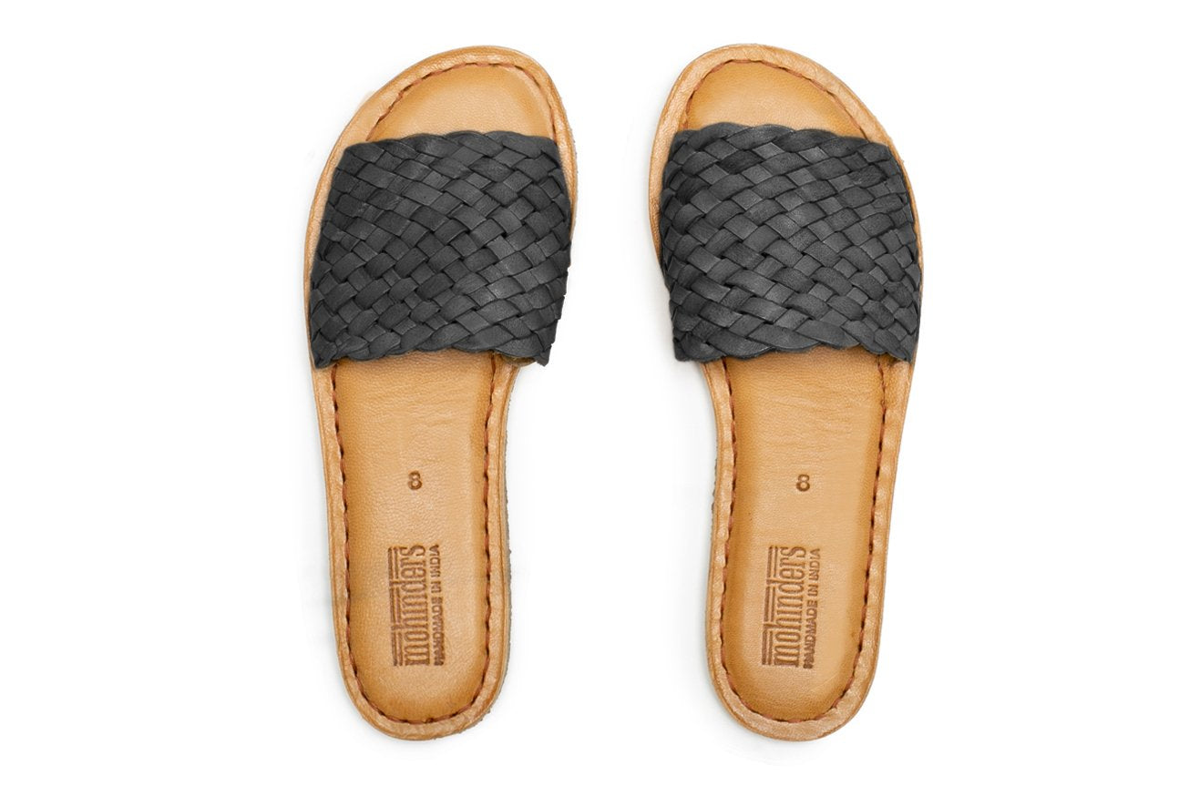Woven Leather Sandal- Iron-Dyed Black