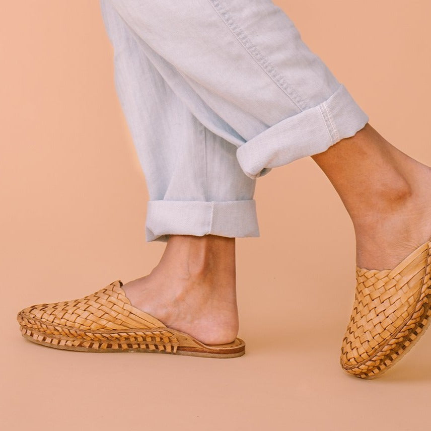 Woven Leather Slide- Natural Leather
